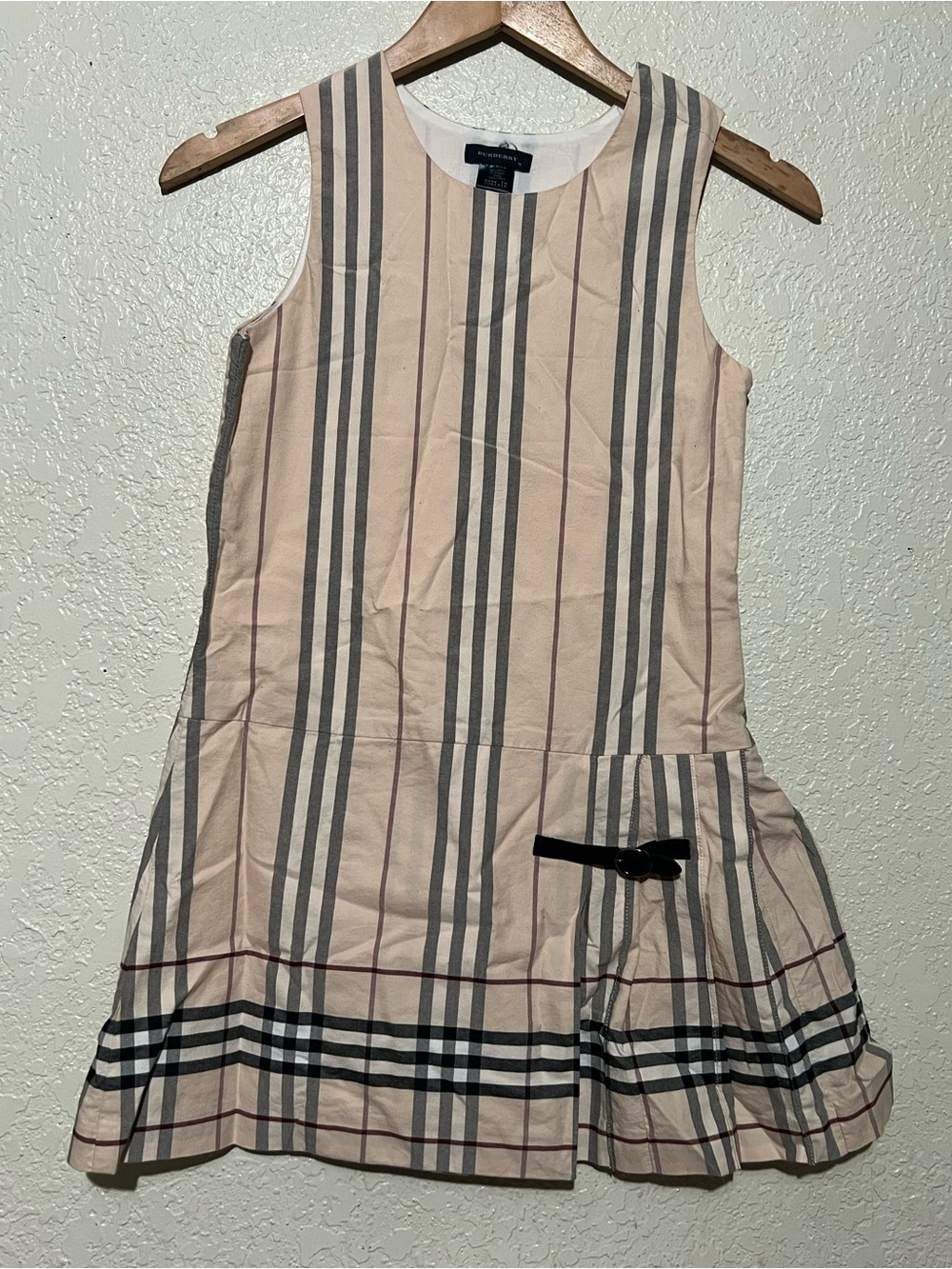 Burberry Beige Tan Striped Sleeveless Kids Dress with Black Trim